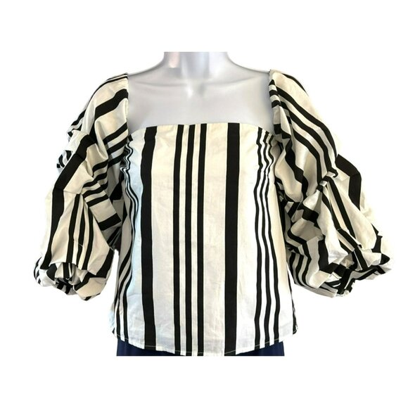 Mare Mare X Anthropologie Striped Puff Sleeve Off the Shoulder Blouse Medium - Picture 2 of 4